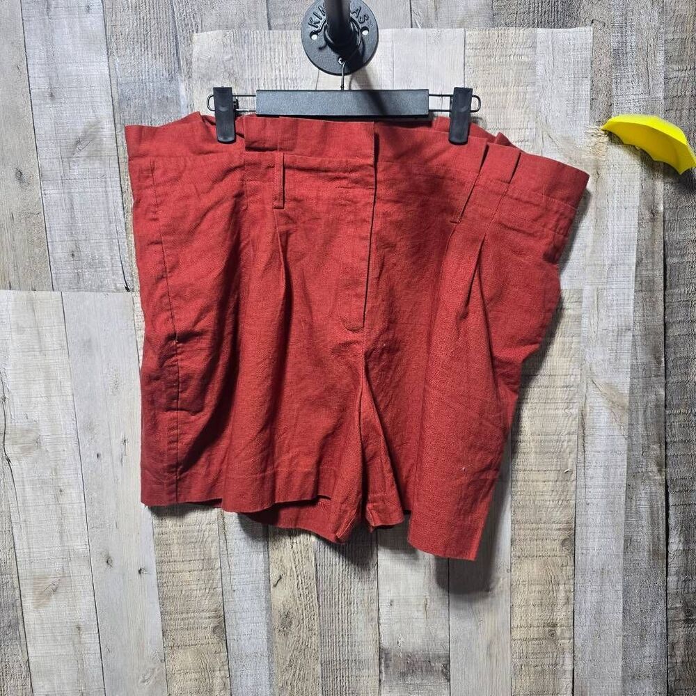 Boden Rust Red Linen Blend Paperbag High Rise Shorts 16 Gorpcore Summer Femme
